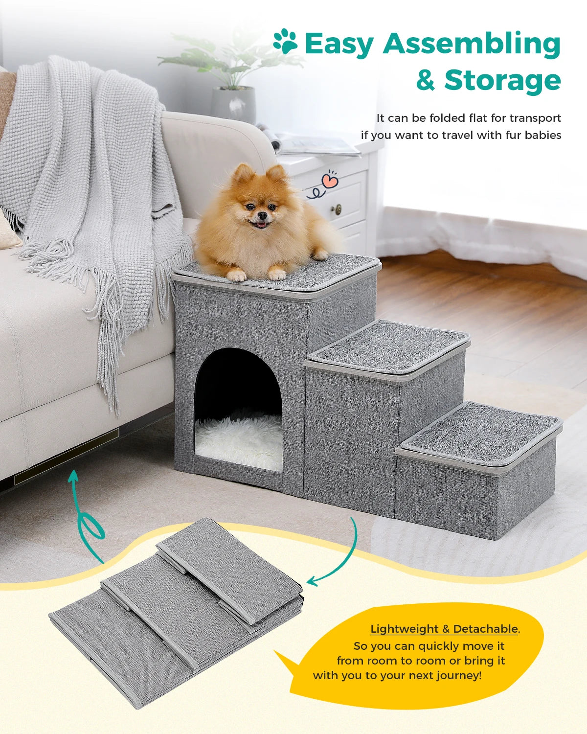 Foldable Pet Steps Dog House Condo Ladder for Small Dog