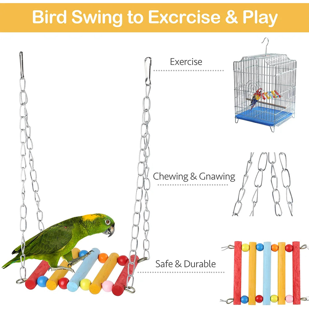 11Pcs Bird Cage Toys for Parrots Wood Birds Swing Reliable Chewable Bite Bridge Wooden Beads Shape Parrot Toy Bird Toys - okpetssupplies.com