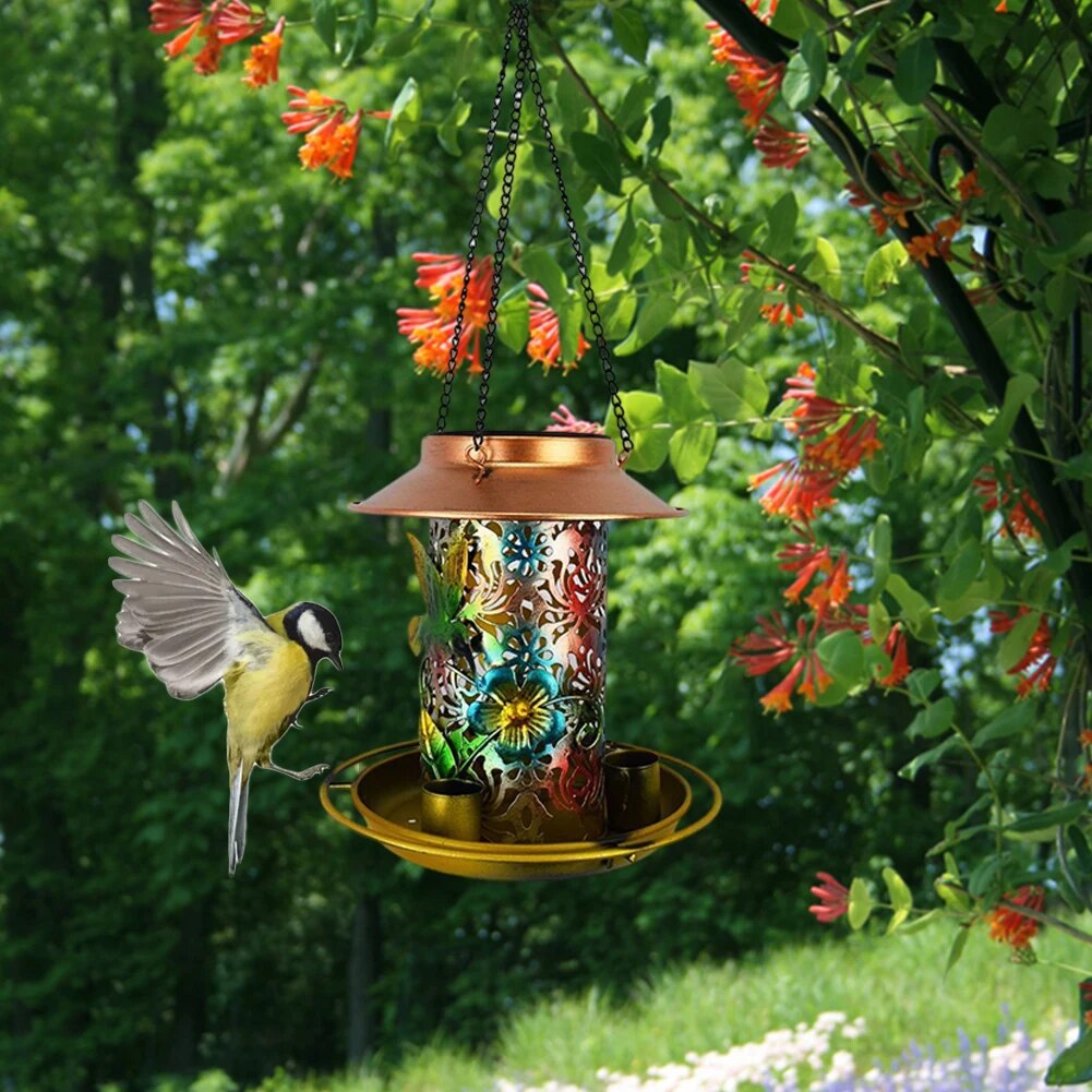 Solar Bird Feeder Waterproof Hanging Drinker Feeder Solar Energy Decoration - okpetssupplies.com