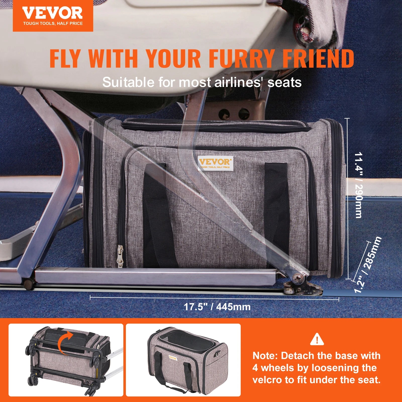 VEVOR Pet Cat Carrier Breathable Outgoing Dog Carry Backpack with Telescopic Handle Wheels and Shoulder Strap for Travel Trip - okpetssupplies.com