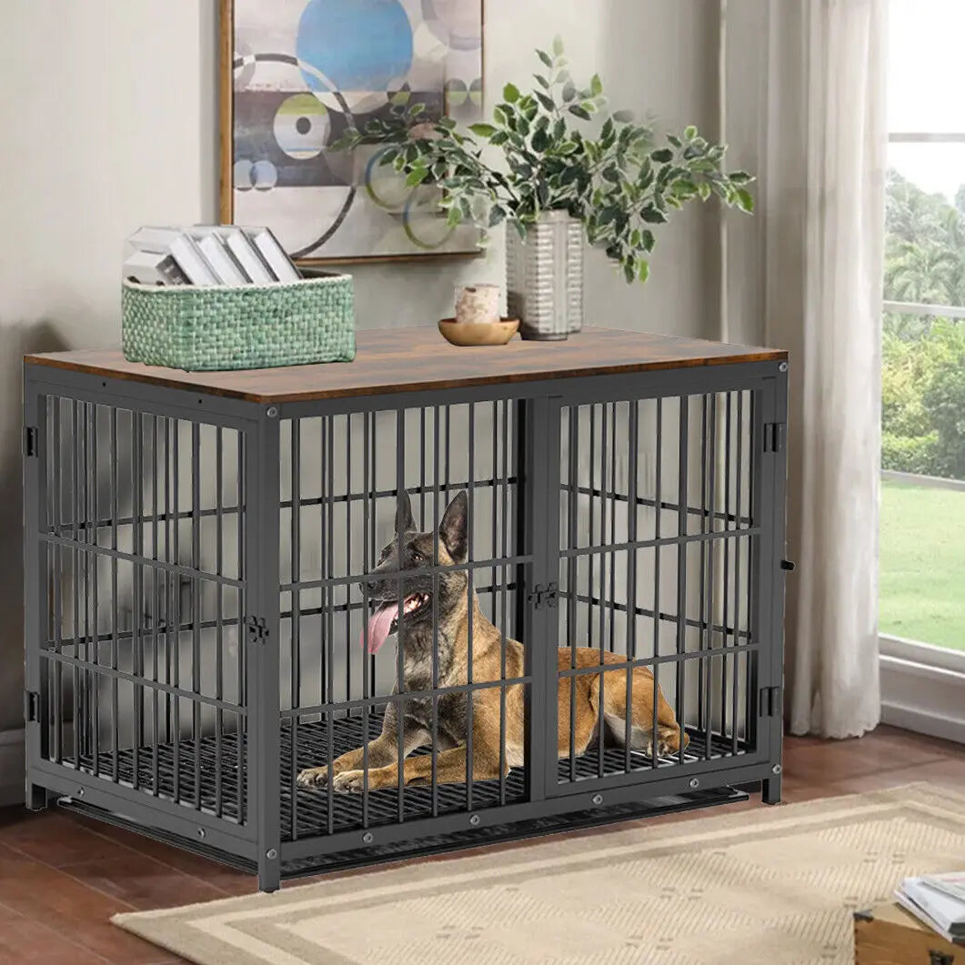 Furniture Style  Metal and Wood Pet Kennel End Table