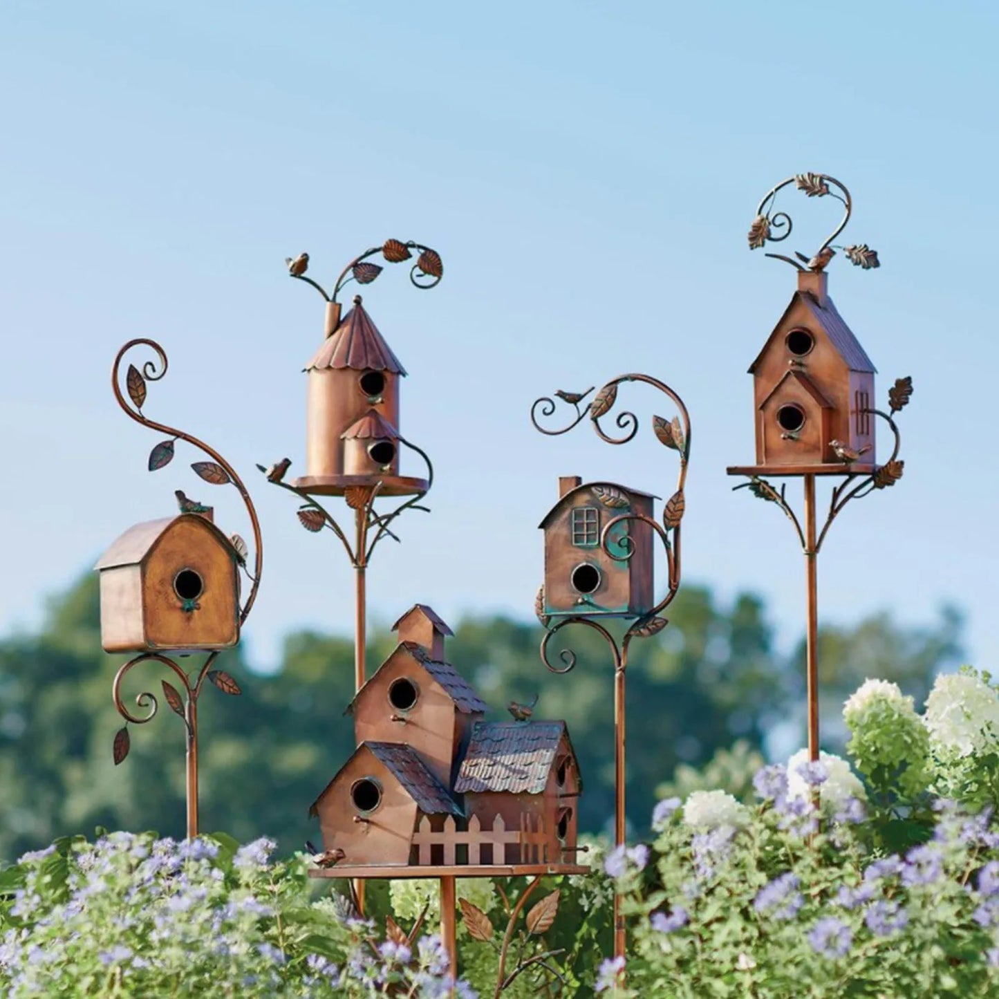 Retro  copper Bird House With Pole