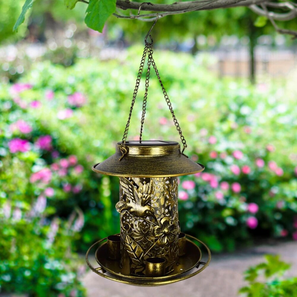 Solar Bird Feeder Waterproof Hanging Drinker Feeder Solar Energy Decoration - okpetssupplies.com