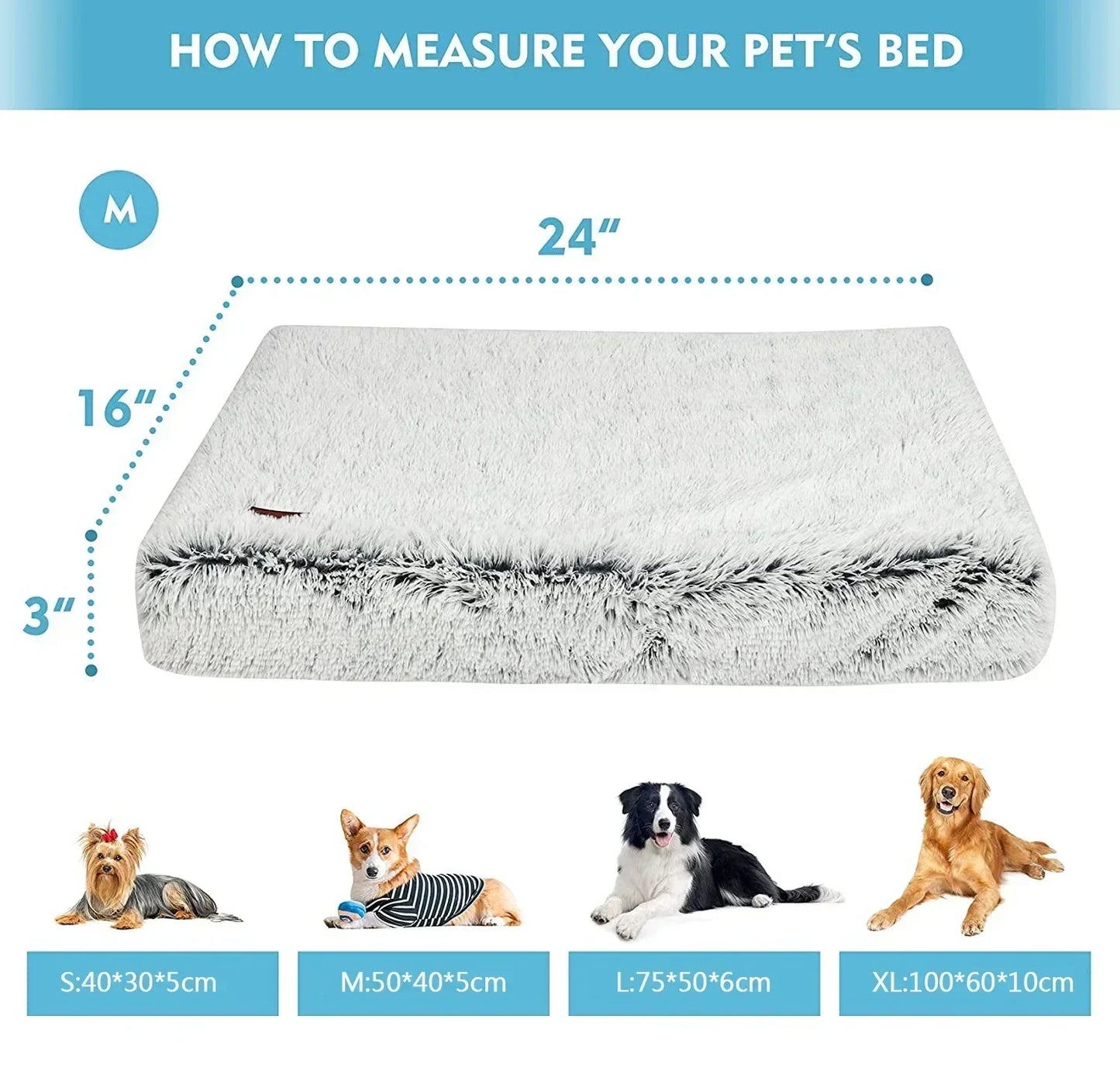 Long Plush Dog Bed, Pet Blanket