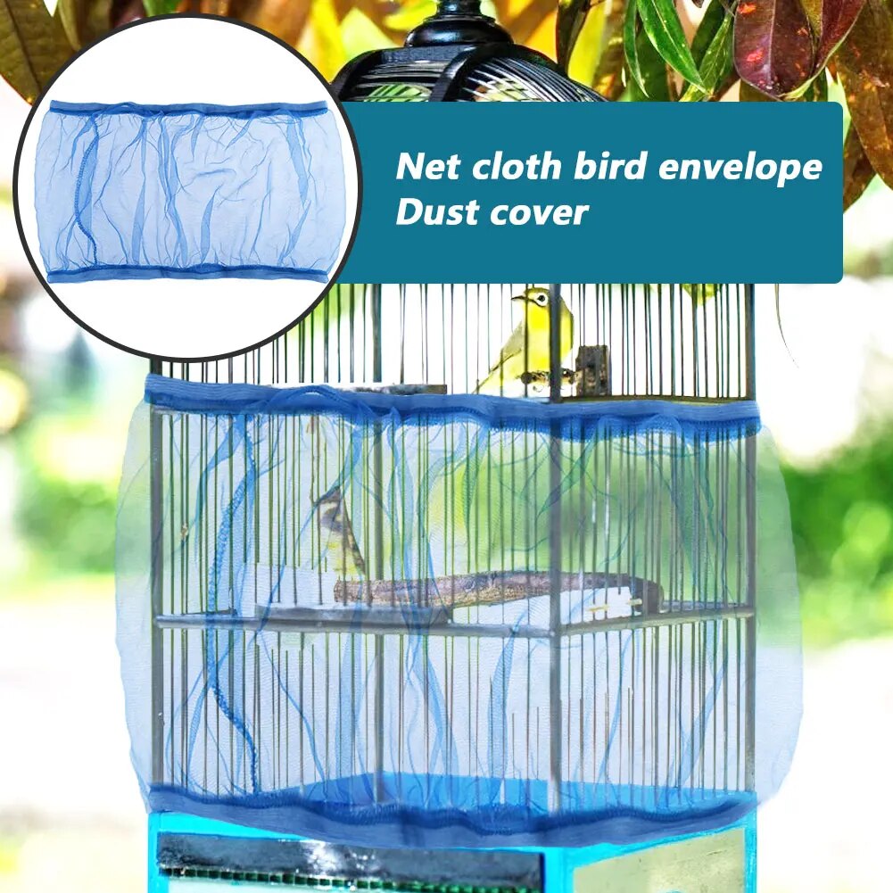 Mesh Bird Cage Cover Nylon Dustproof Net Easy Cleaning Seed Catcher Guard - okpetssupplies.com