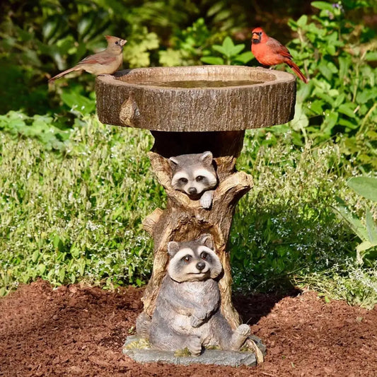 Resin Raccoon Birdbath